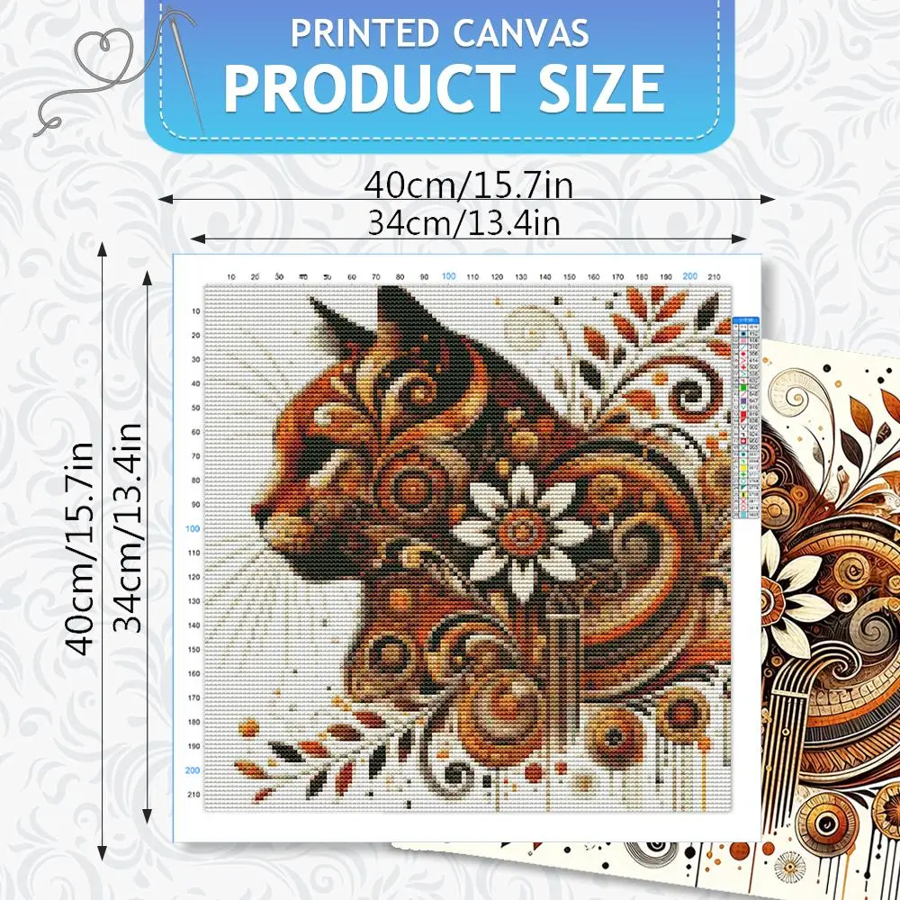 HUACAN Embroidery Kits Cat Animal Printed Pictures Handicrafts Mandala Flower 11CT Hand Sewing DMC Thread Paintings Wall Decor view 2