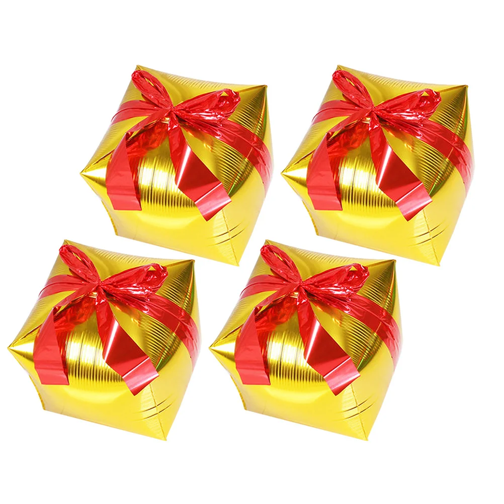 

4Pcs Party Gift Box Balloon Aluminum Film Square Shaped Balloon Decoration Christmas Cube Present Balloons Party Balloons