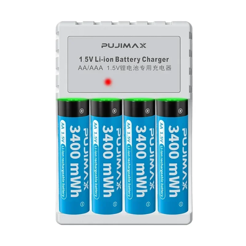 For AA 1.5V Lithium Battery Large Capacity Rechargeable Li-ion Battery 4 Slots Lithium Battery Charger With Cable