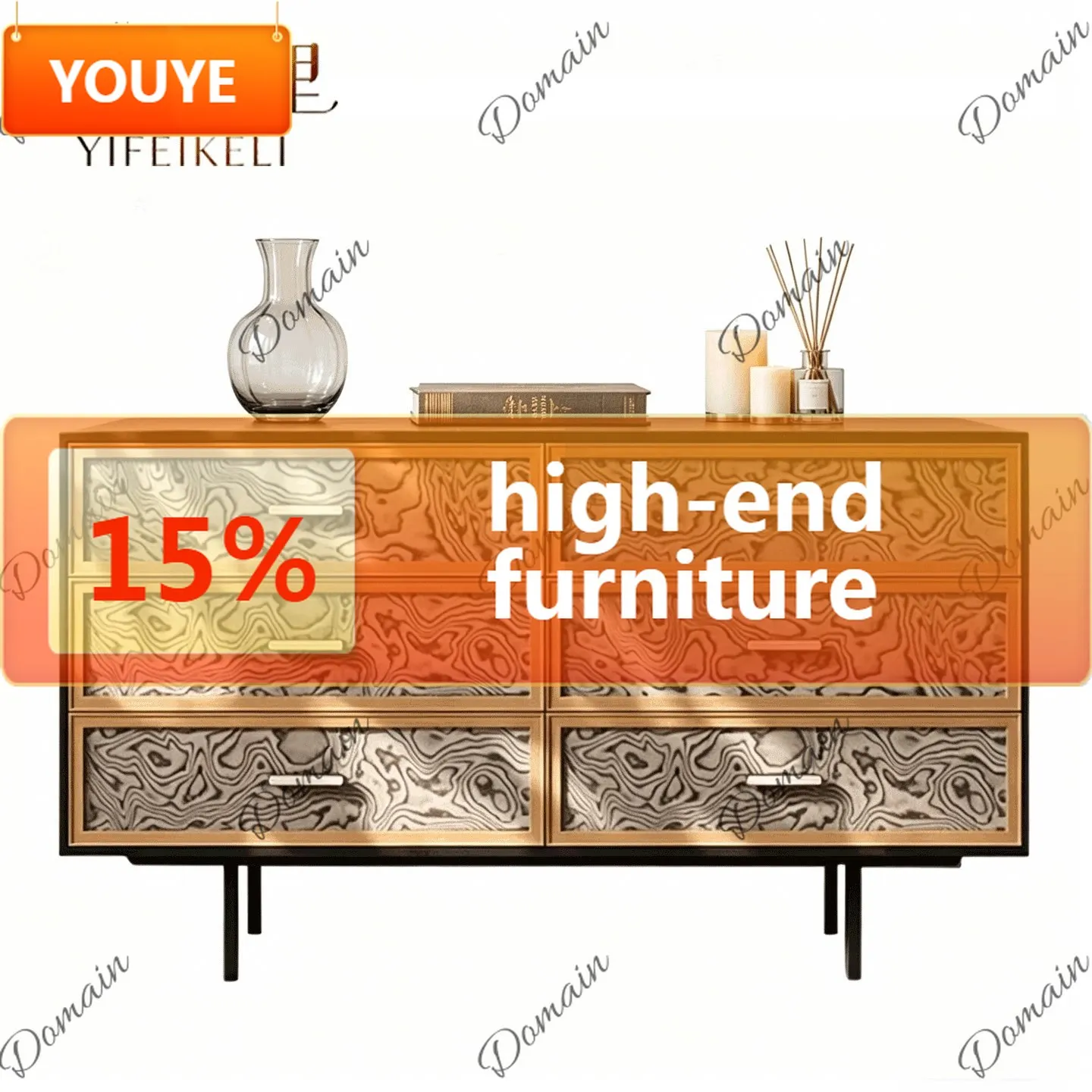 QW French Retro Solid Wood Mocha Chest Home Living Room Wall Locker Bedroom Drawer Bedside Cabinet V
