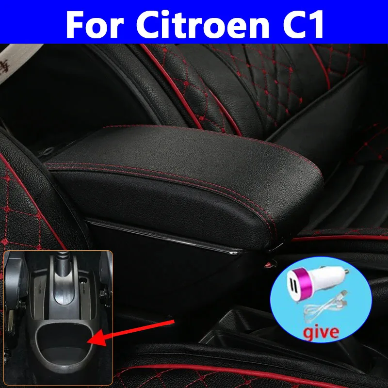 

For Peugeot 107/Citroen C1/Toyota Aygo BJ/BYD F0 armrest box Interior Car Armrest Center Storage box USB LED Car-styling Decorat