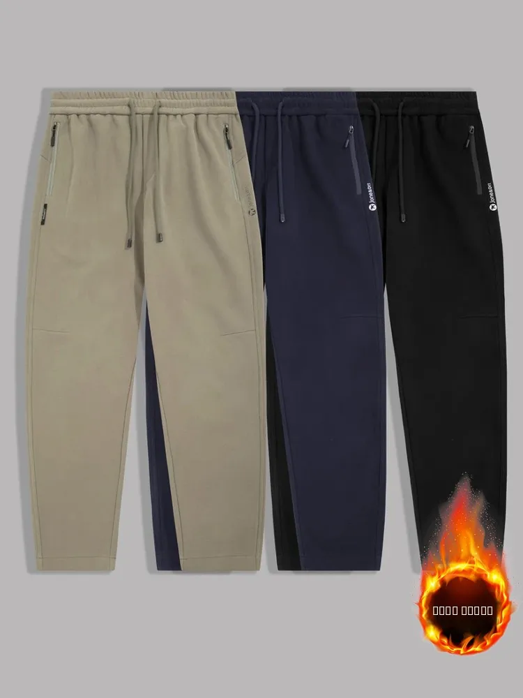 

Мужские утепленные прямые повседневные брюки из флиса, плотные, комфортные, теплые, свободного кроя, спортивные штаны, зимний тренд, простые, с молниями