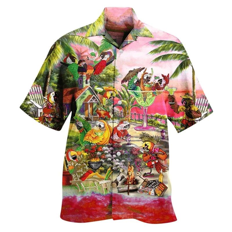 Stampa digitale Animal Graphic camicie e camicette per uomo moda manica corta Casual Party Beach camicia da uomo allentata Camisas De Hombre