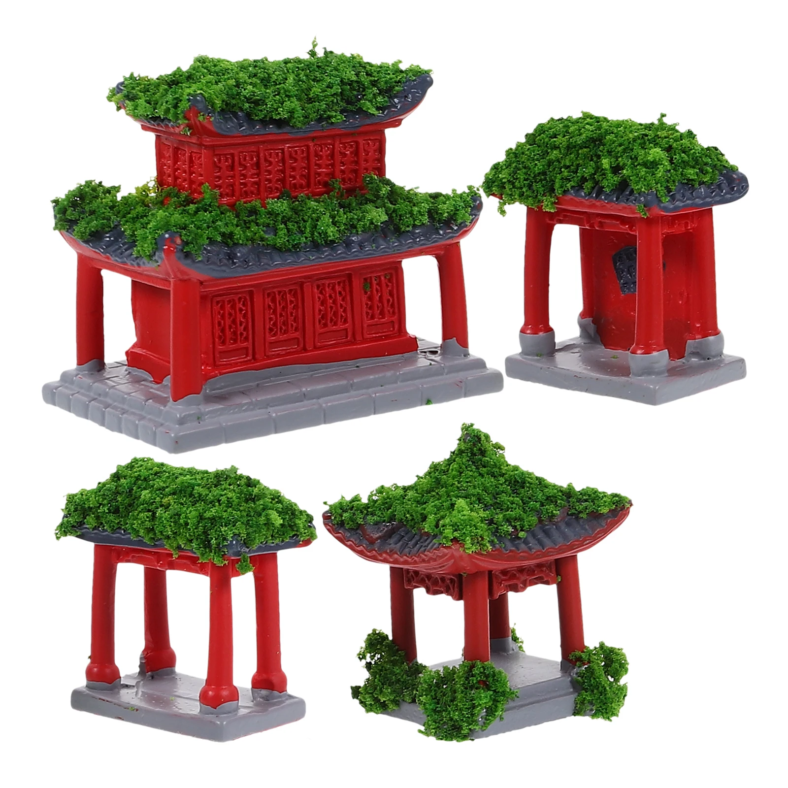 

4pcs Miniature Pavilion Statue Chinese Style Garden Decor For Aquarium Sand Table Landscaping Ornament Desktop Outdoor