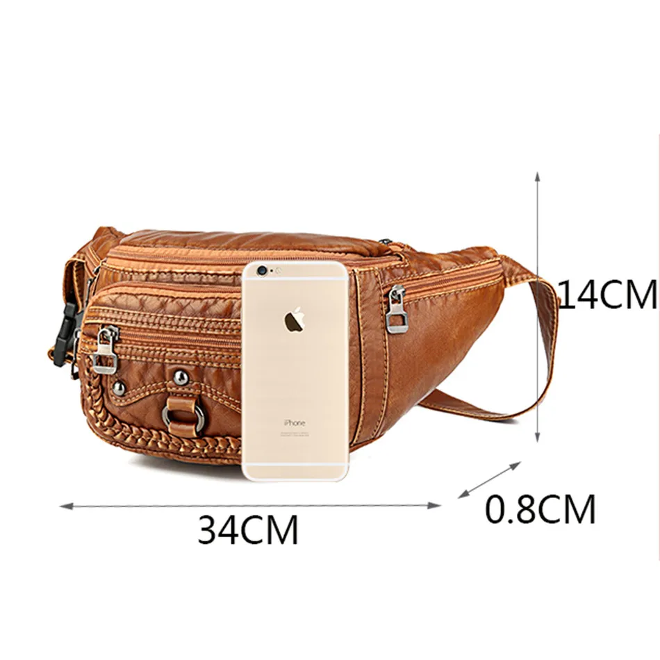 Fashion Rivets Women Belt Waist Bag Designer Fanny Pack Soft PU Leather Simple Female Phone Pockets Bags Branded Chest Bag Sac