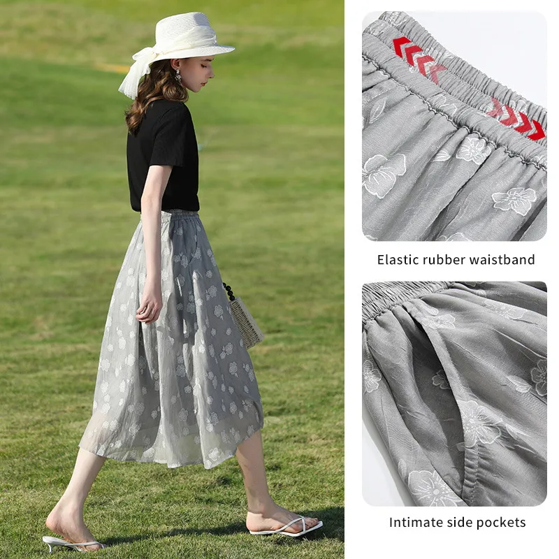 I BELIEVE YOU Leisure A-Line Skirt 2026 Summer New Elastic Waistband Floral Print Pocket Breathable Elegant Skirt 2261026247