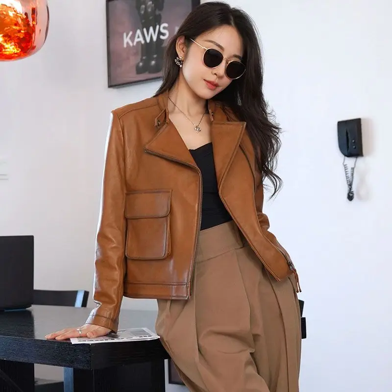 Abrigo corto de cuero templado para mujer, chaqueta gruesa Retro informal, prendas de vestir ajustadas, moda femenina, otoño e invierno, nuevo, 2024