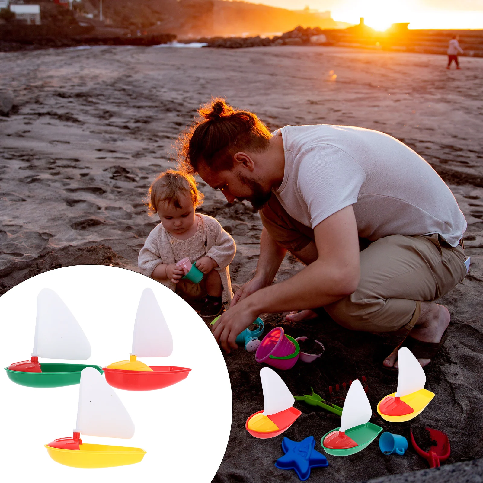 1 Set 3pcs Mini Plastic Sailing Boat Toys Kids Bath Toys Bathtub Toys for Children Todders Kids (Assorted Color, Small + Middle