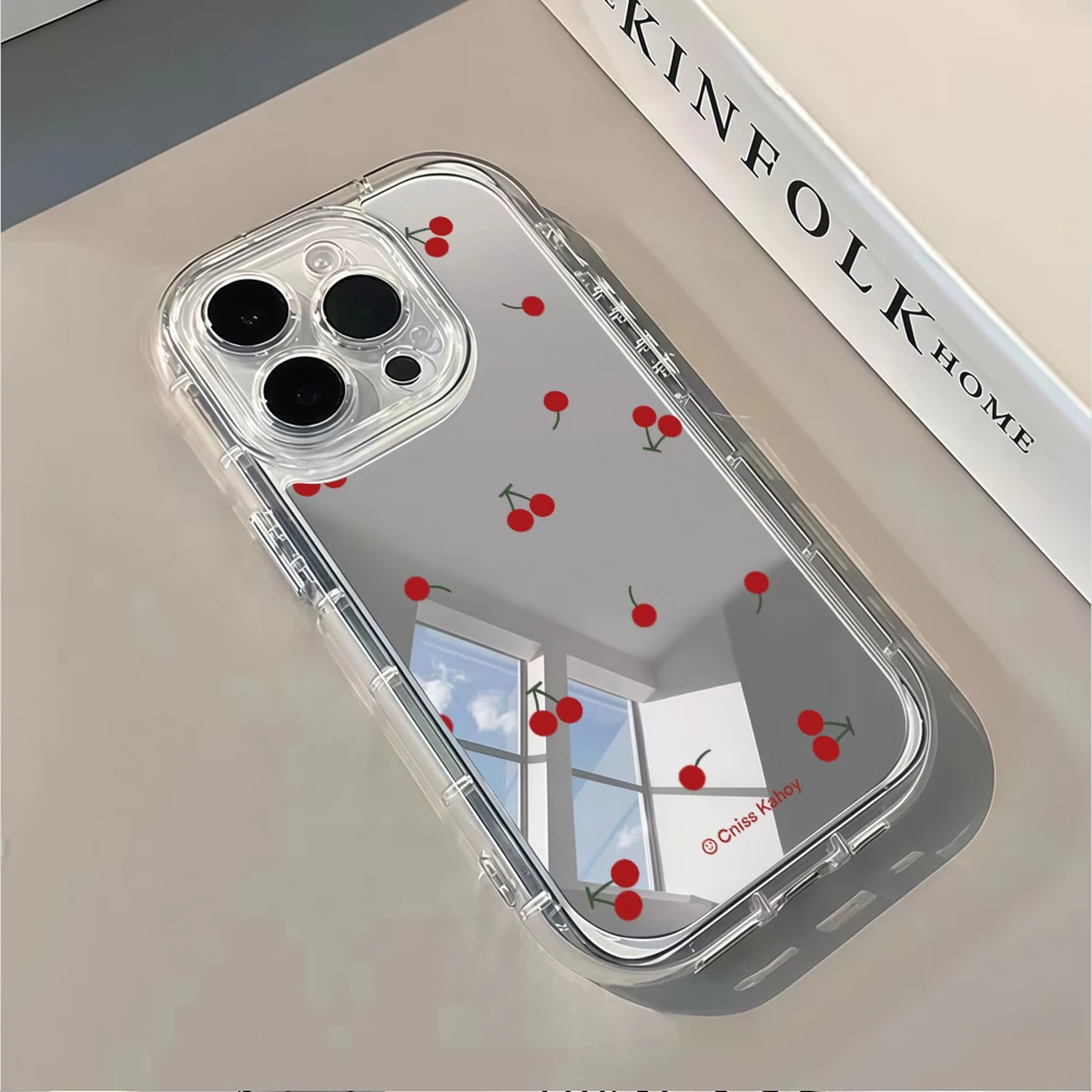 Cute Cherry Mirror Phone Case For iPhone 17 16 11 15 14 16 8 712 13 14 15 Pro Max 17Air  Plus X XR XS SE Clear Soft TPU Cover - view 2