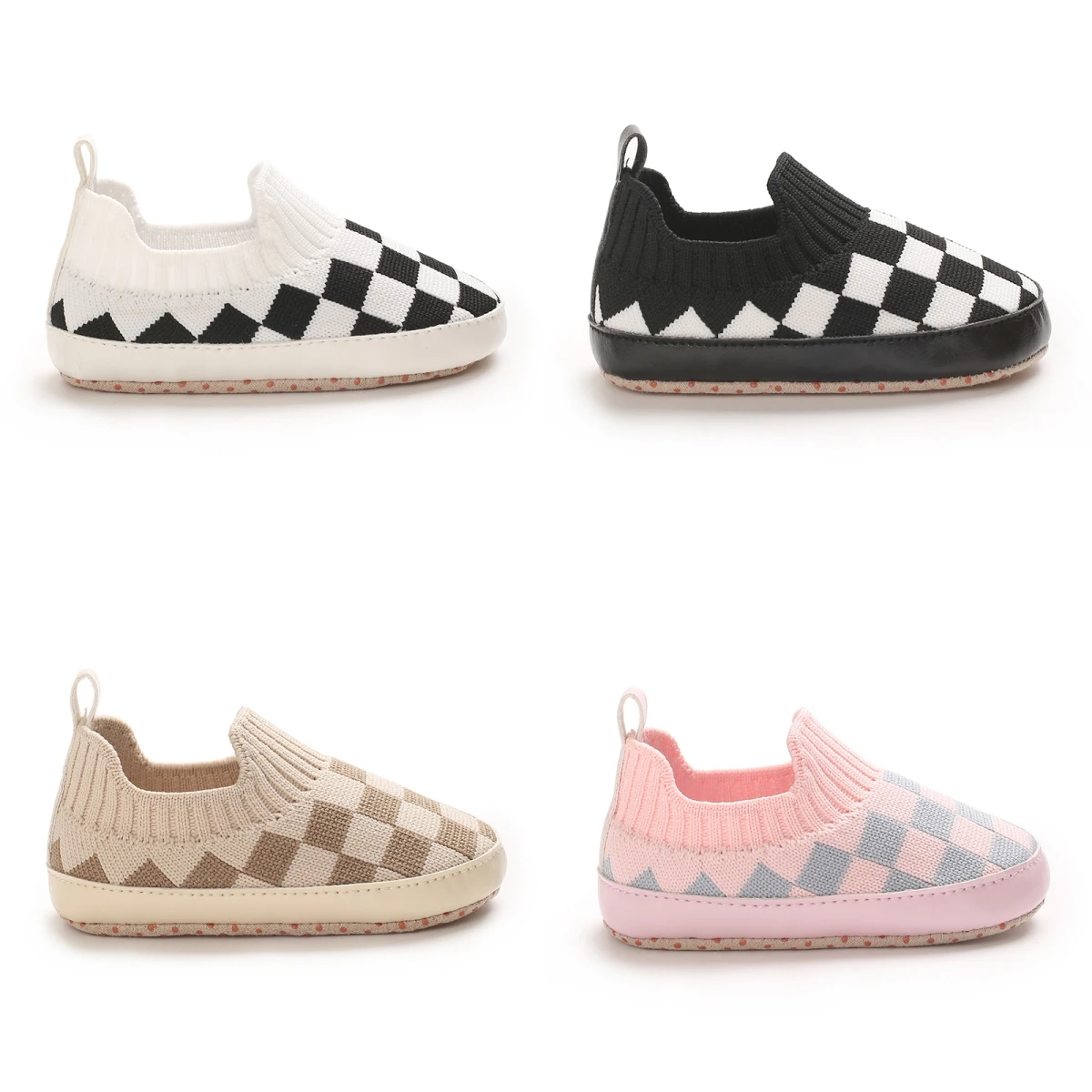 أحذية رياضية كلاسيكية مربعات شبكية قابلة للتنفس نعل قطني للأطفال الصغار أحذية رياضية كاجوال للأطفال من عمر 0 إلى 18 شهرًا