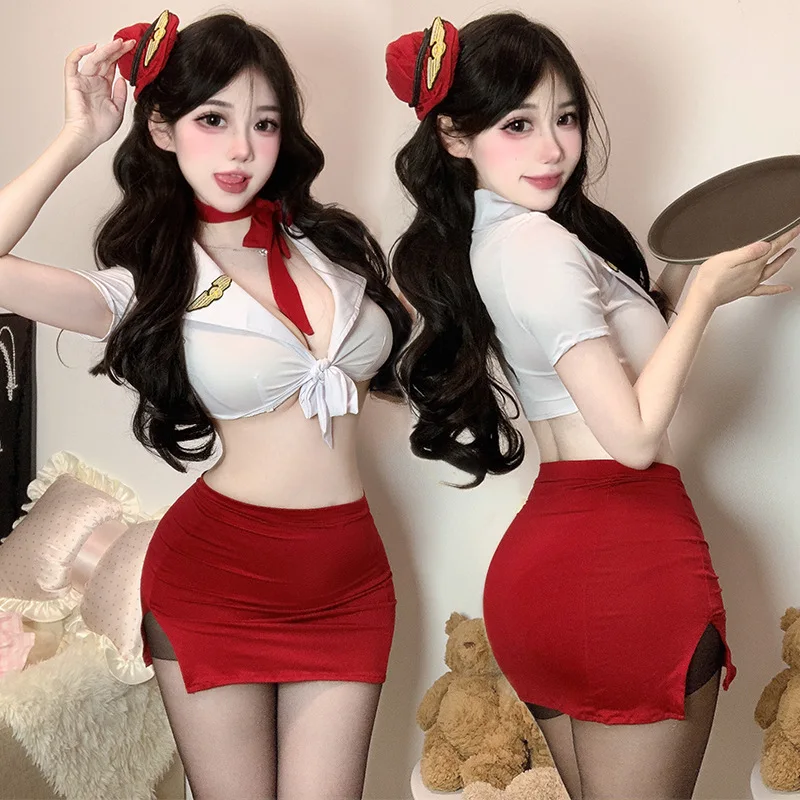 

Japanese Advanced Club Flight Attendant Service Sexy Cosplay Costumes Lingerie Stewardess Hip Skirt Nightclub Bar Party Uniform