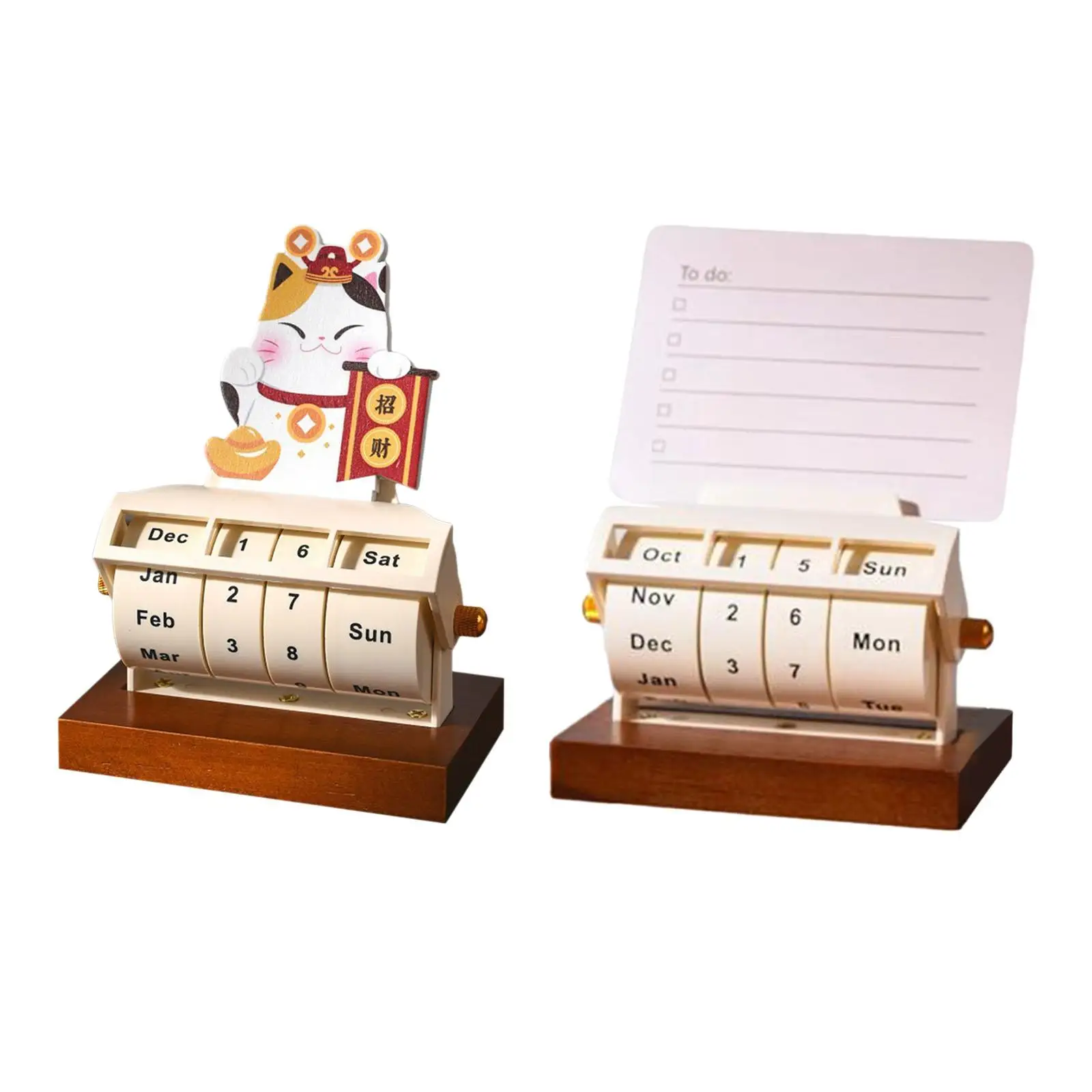 Desktop Calendar Rotary Calendar Wooden Day Display Changeable Ornament Compact Design Suitable for Home Office Photography