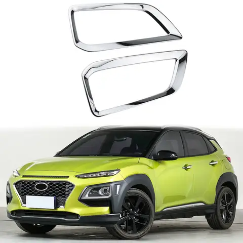 ABS Chrome Car Front Fog Light Fog Lamp Frame Trim Cover for Hyundai Kona 2018 2019 Accessories