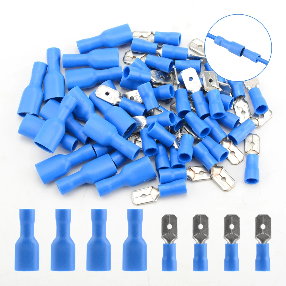 100pcs FDFD/MDD Terminal Red Blue  Female Male Spade Insulation Electric Crimp Terminal Connector Wiring