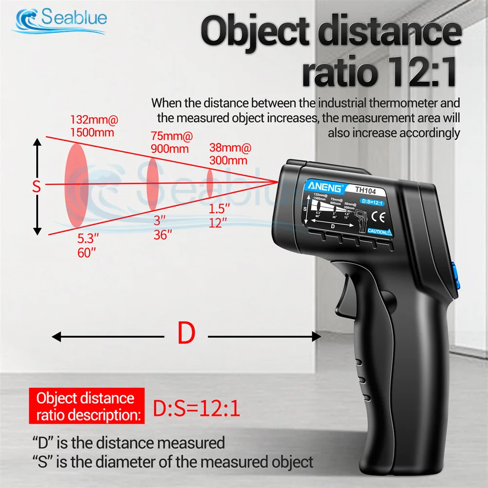 TH104 VA Infrared Thermometer Handheld Heat Temperature for Cooking Pizza Oven Grill & Engine Laser Surface Anti-Interference