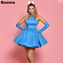 Booma Blue A-Line Taffeta Mini Prom Dressses Halter Sleeveless Ball Gowns Cocktail Dress for Women Birthday Party Gowns Outfits