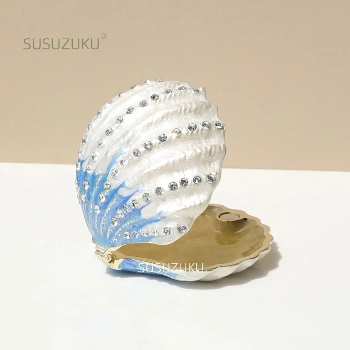 

Seashell Ring Holder Trinket Box Rhinestones Jeweled Enameled Decorative Ocean Animal Jewelry Box Collectible