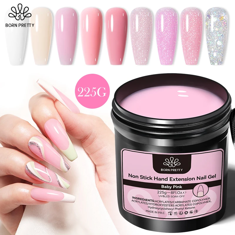 BORN PRETTY 225g No Stick Hand Hard Extension Gel for Nail Salon Used Soak Off UV LED Hybrid Glitter Nude Pink Nail Gel Polish