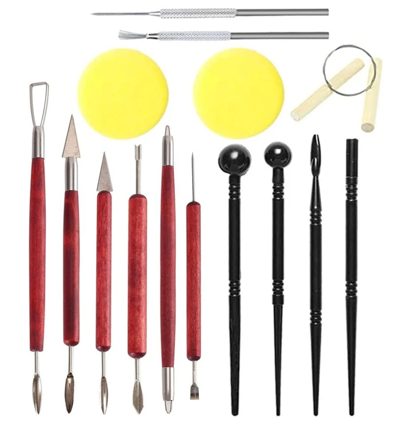 15Pcs Red Wooden Handle Sculpting Clay Pottery Tools Set Modeling Shaping Pottery Tool Cold Clay Carving Craft Pottery Tools Set