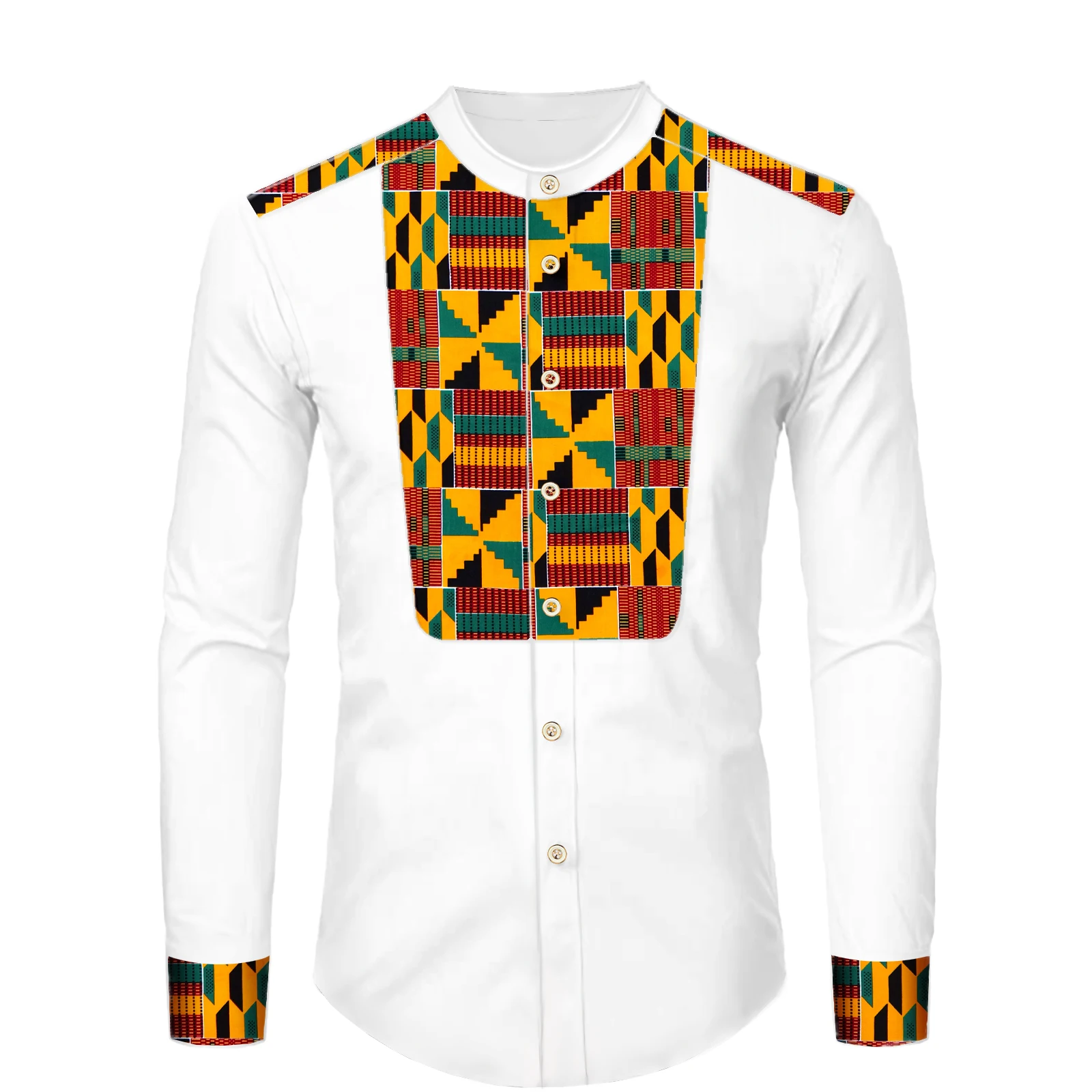 

SEA & ALP Африканский для мужчин Дашики традиционный Kente узор Печатный длинный рукав Повседневный Топ рубашка