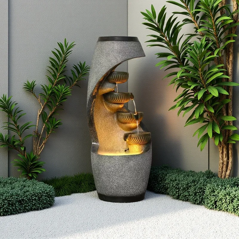 Stylish Resin Cascade Waterfall Wall Fountain Whit  Pump Indoor Water Feature Pump for Living Room, Home, or Office Decor