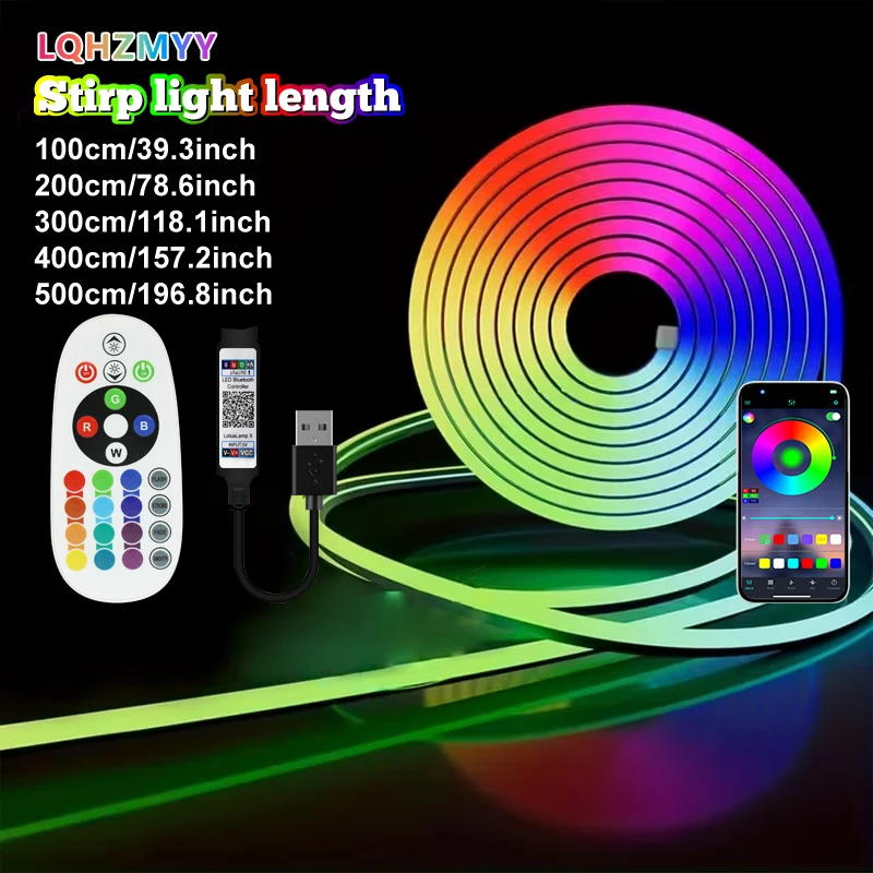 1 Roll of Rgb Color-Changing Neon Led Light Strip, with a White 24-Key Multifunction Controller, Bluetooth Sound Pickup Function, App Control, Suitable for Tv and Computer Background, Gaming, Holiday House and Bedroom