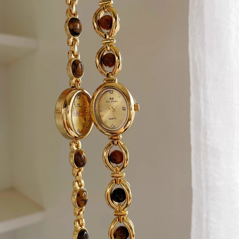 

[Янтарь] овальные часы-браслет с маленьким циферблатом, женские кварцевые женские часы в стиле ретро в национальном стиле, натуральный прилив