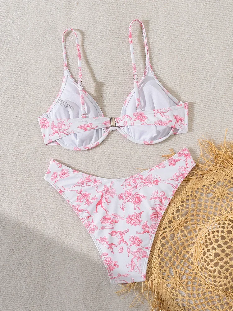 UETEEY Sexy Print Rückenfreier Bikini 2-teiliges Set Damen Split Badeanzug Strandurlaub Bikinis 2025 Neue Sommer Bademode Bikinis Set