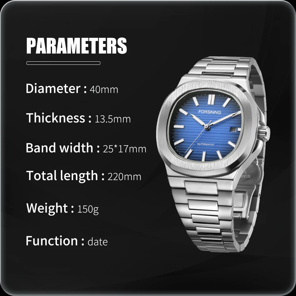 High Quality Luxury Brands Casual Mens Watch Waterproof Stainless Steel Strip Automatic Movement Male aaa Wristwatches FORSINING