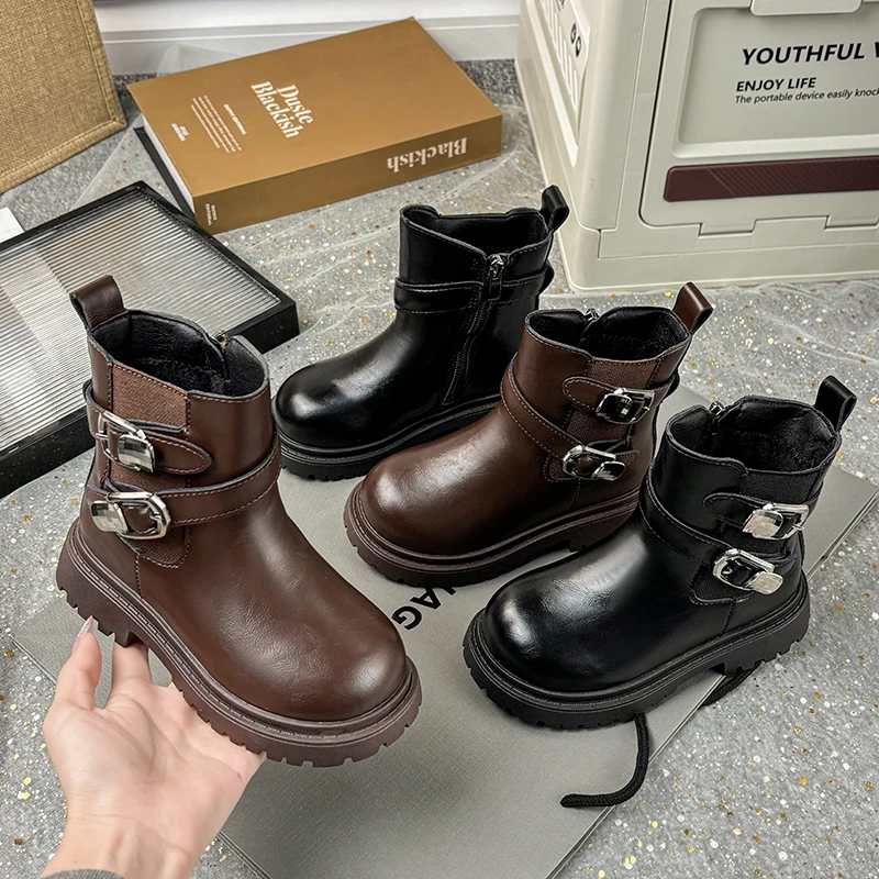 

2025 зимняя детская обувь, теплые удобные универсальные полусапожки, детская обувь на нескользящей мягкой подошве, повседневные модные ботинки, ботинки для девочек