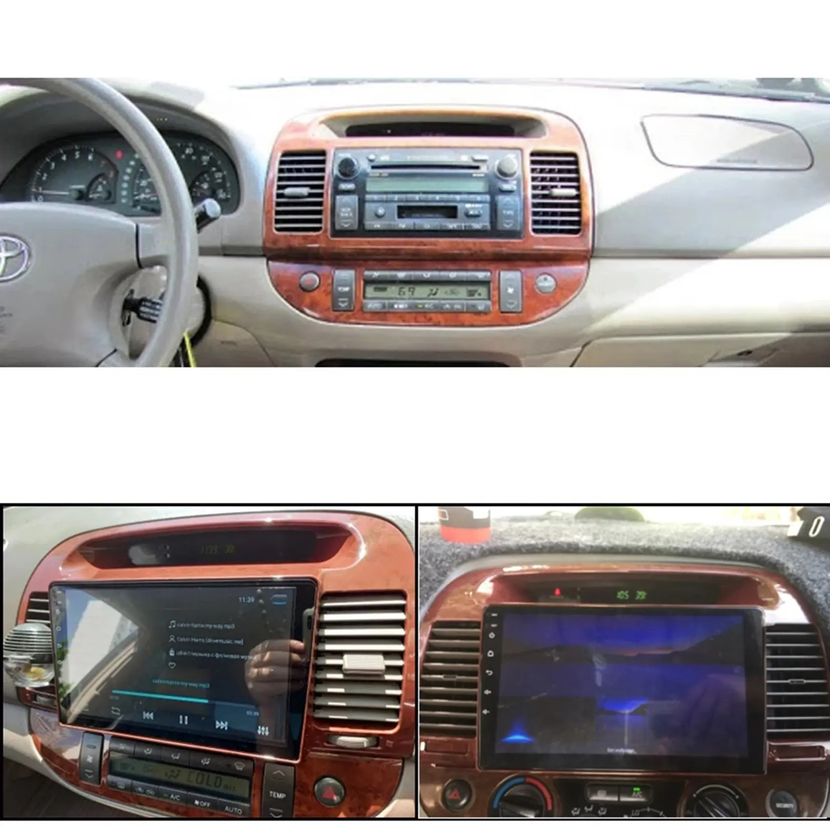 แผงเครื่องเสียงติดรถยนต์ช่องระบายช่องแอร์แผงหน้าปัดวิทยุ DVD สำหรับ Toyota Camry 5 2002-2006