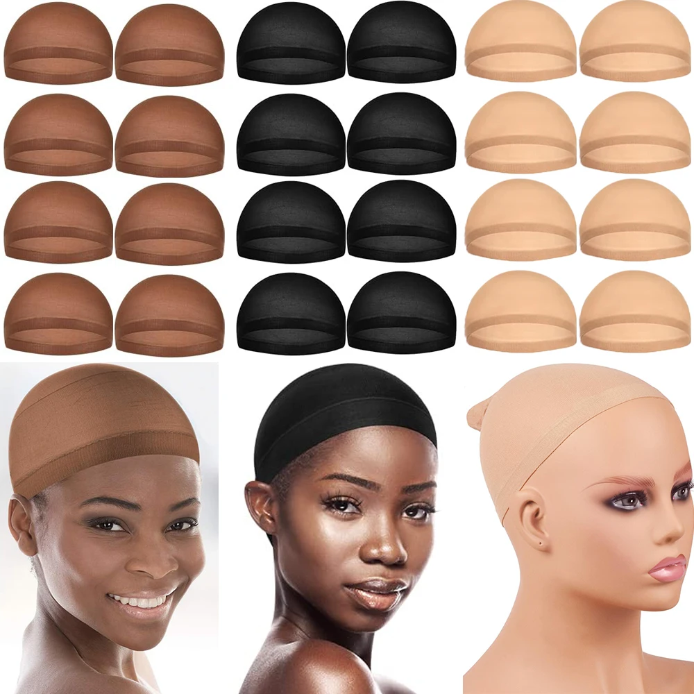 

24PCS(12Pack) Brown Red; Black; Light Color Wig Cap Elastic Breathable Invisible Wig Caps Perfect For Professional Use,2pcs/Pack