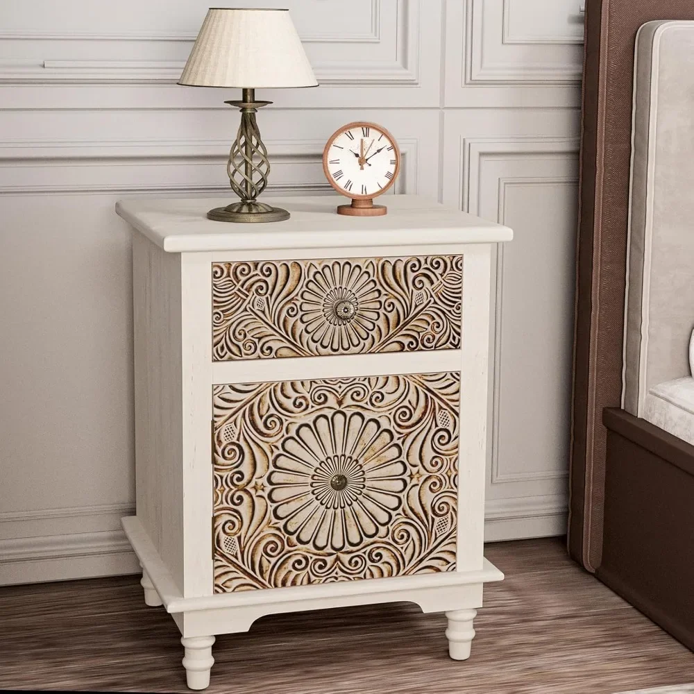 

End Table w Flower Pattern, Nightstand w Storage, Small Night Stand w Wood Grain Finish, Accent Table Side Table