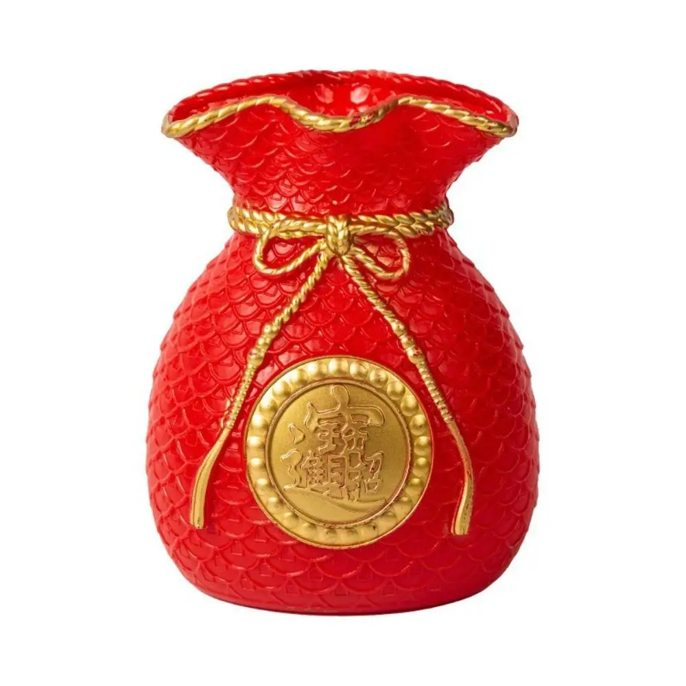 Plastic Blessed Bag Flowerpot Vase Chinese Style Red/Gold Fortune Making Flower Vase Money Bag Shape Flower Arrangement Vase