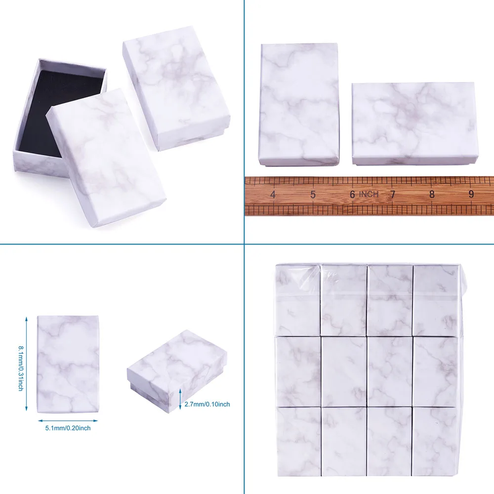 18/24pcs Square/Rectangle Marble Paper Cardboard Jewelry Gift Boxes for Necklace Bracelet Earring Ring Storage Display Packaging