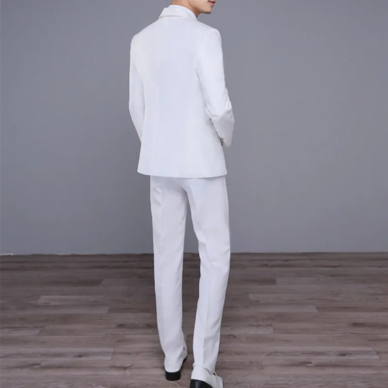 New Fashion Men Dance Party Sequin Dress Suit 2 Piece Set Black / White Singer Host Stage Performance Patchwork Jacket and Pants