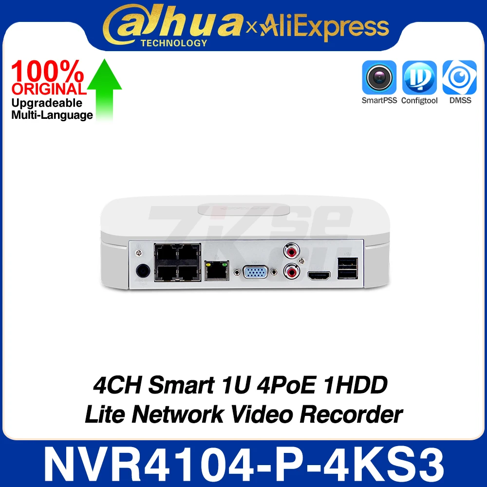 Dahua NVR4104-P-4KS3 4CH Smart 1U 4PoE 1HDD Lite Network Video Recorder Smart H.265+ AI By NVR SMD EPTZ MAX Audio Alarm I/O