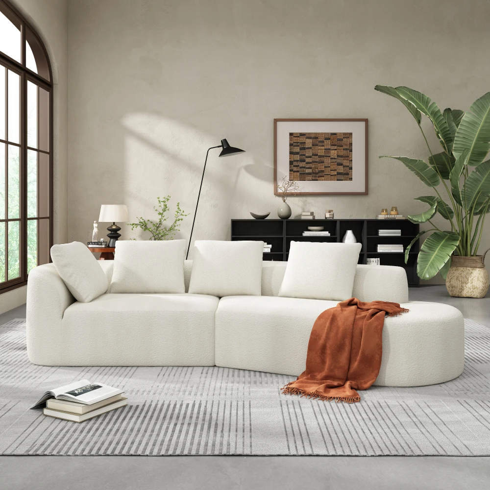 

116" Modern Curved Sectional Sofa: HD Sponge, Chaise, Pearl Upholstery, 2-Piece Fully Assembled RH Facing