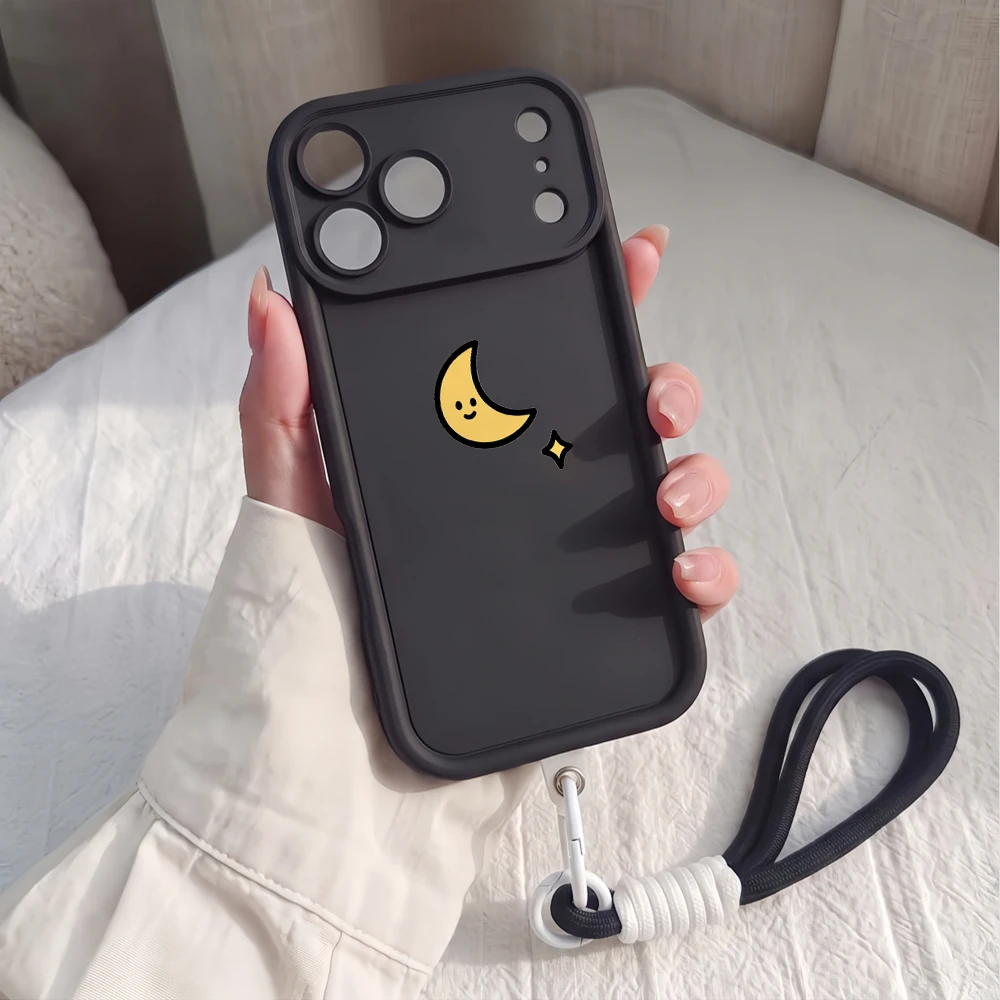Cartoon-Mond-Lanyard-Handyhülle für iPhone 11 12 13 14 15 16 17 Pro Max 16 15 14 Pro Plus 17E XR Stoßfeste Matte Silikonhülle – Detail 2