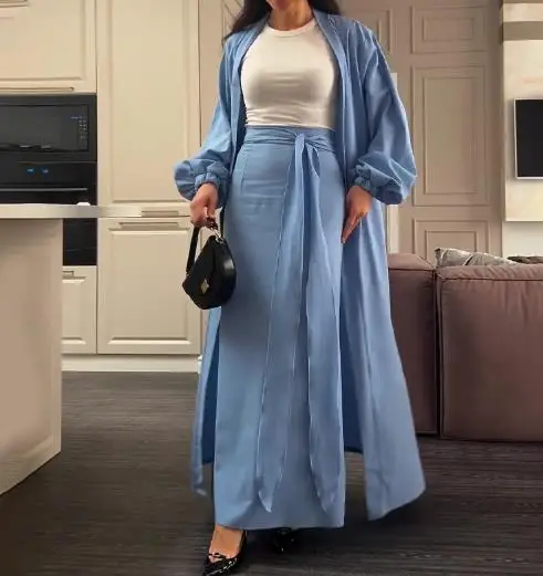 

Весеннее женское новое модное длинное пальто с v-образным вырезом и повседневное платье, комплект темпераментных женских элегантных юбок, наряды из двух предметов