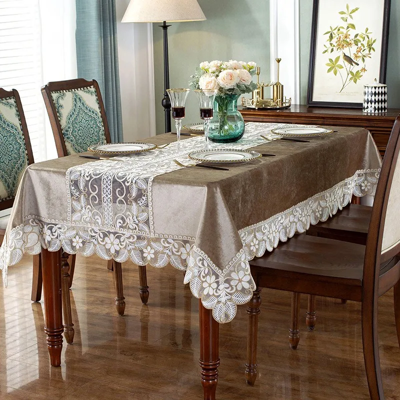 New Table Cloth Lace Cloth Art Golden Velvet High-end Light Luxury Rectangular Household Table Cloth Tea Table Table Flag Table