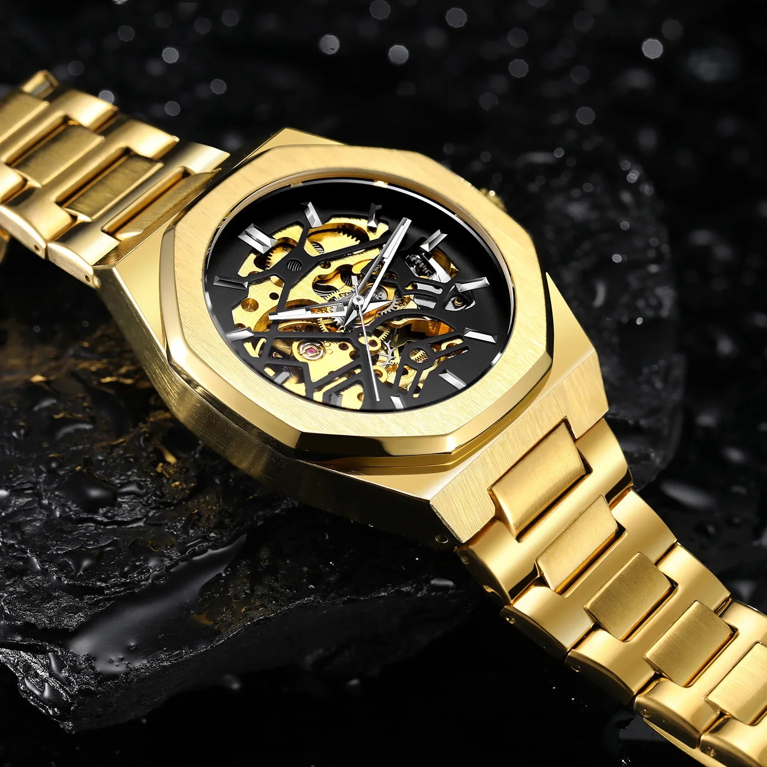 Automatic Waterproof Fashion Trend rlx Style Open Mechanism Watch Fine Stainless Steel Gold Men Mechanical Watches Reloj Hombre