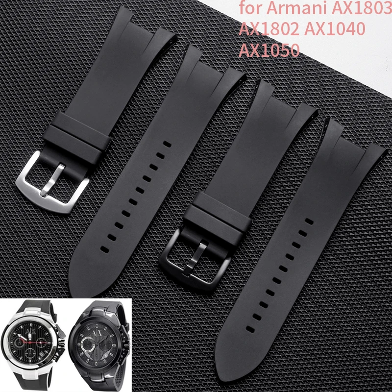 Concave silicone strap For Arman-i AX1803 AX1802 AX1040 AX1050 Men Watch High Quality Strap 31*14mm Bracelet