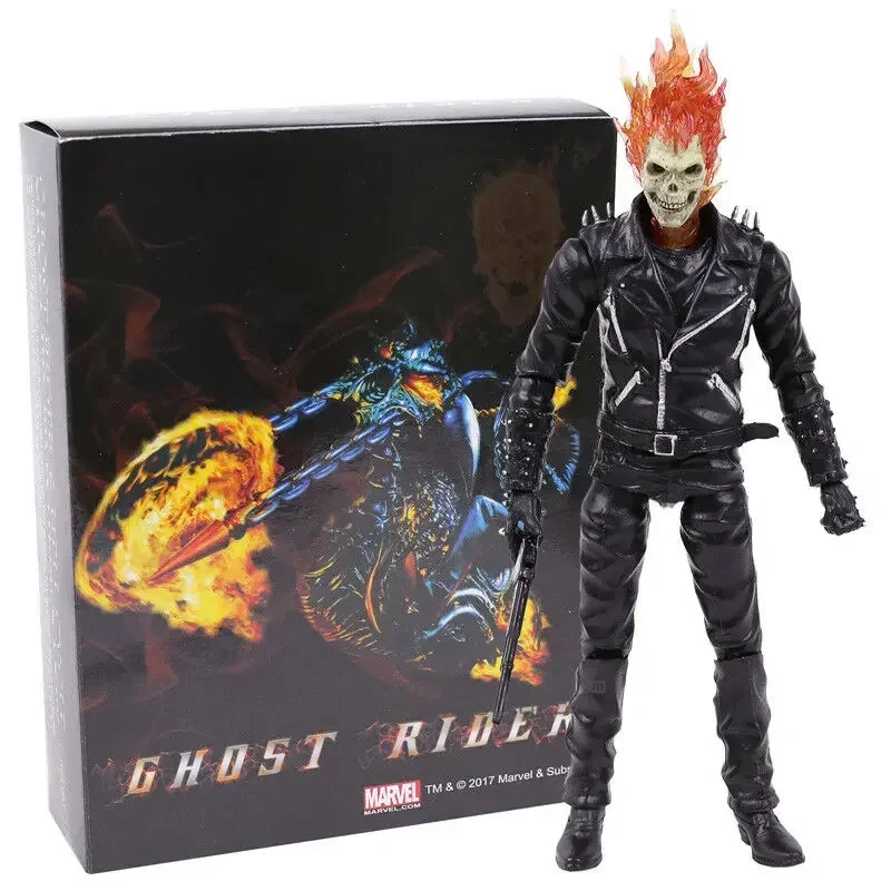 Marvel Ghost Rider Johnny Blaze Movable Joint  Action Figure Blue & Orange Warrior Skull 9-Inch Action Figure Anime Peripheral