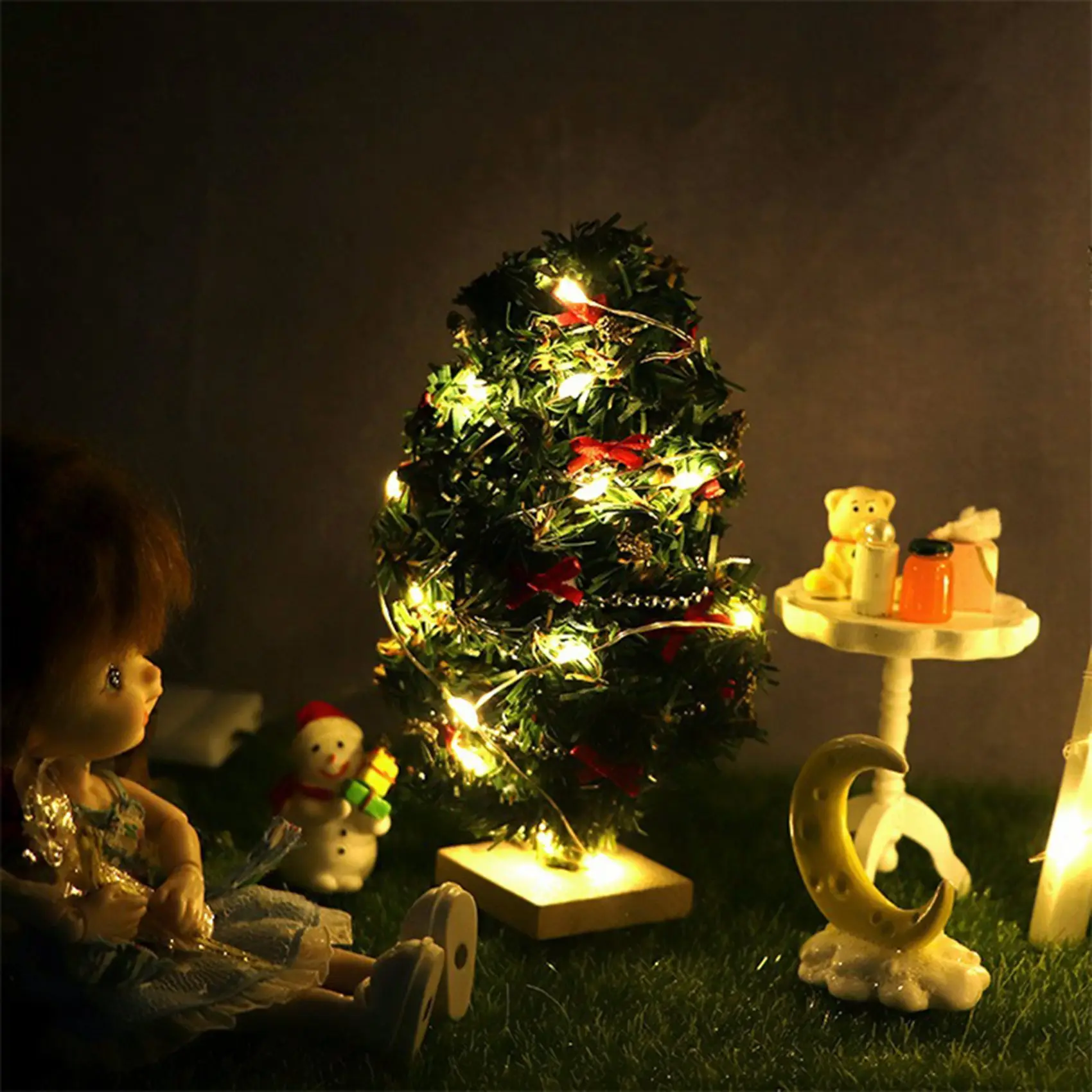 1/12 Dollhouse Miniature Led String Lights Dollhouse Christmas Tree Decor for Festival Xmas Accessories Decoration