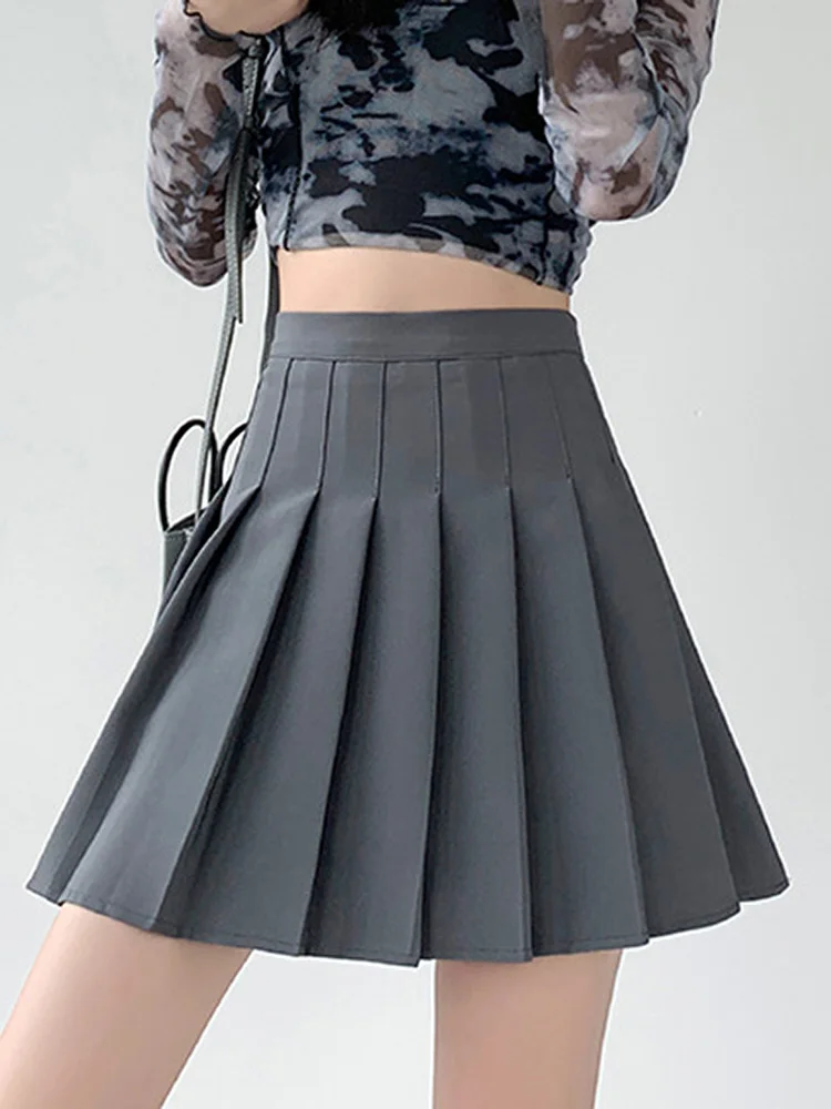 Pleated Skirt Ladies Clothes Short New Women Female High Waist Harajuku Korean Style Gray Khaki Black Mini Girl