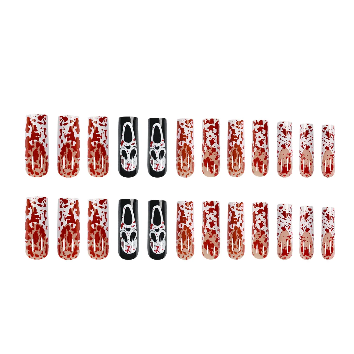 24pcs Blood Drops Halloween Fake Nails Press On Nails Long Coffin Wearable White French Funny False Nails With Designs Nail Tips