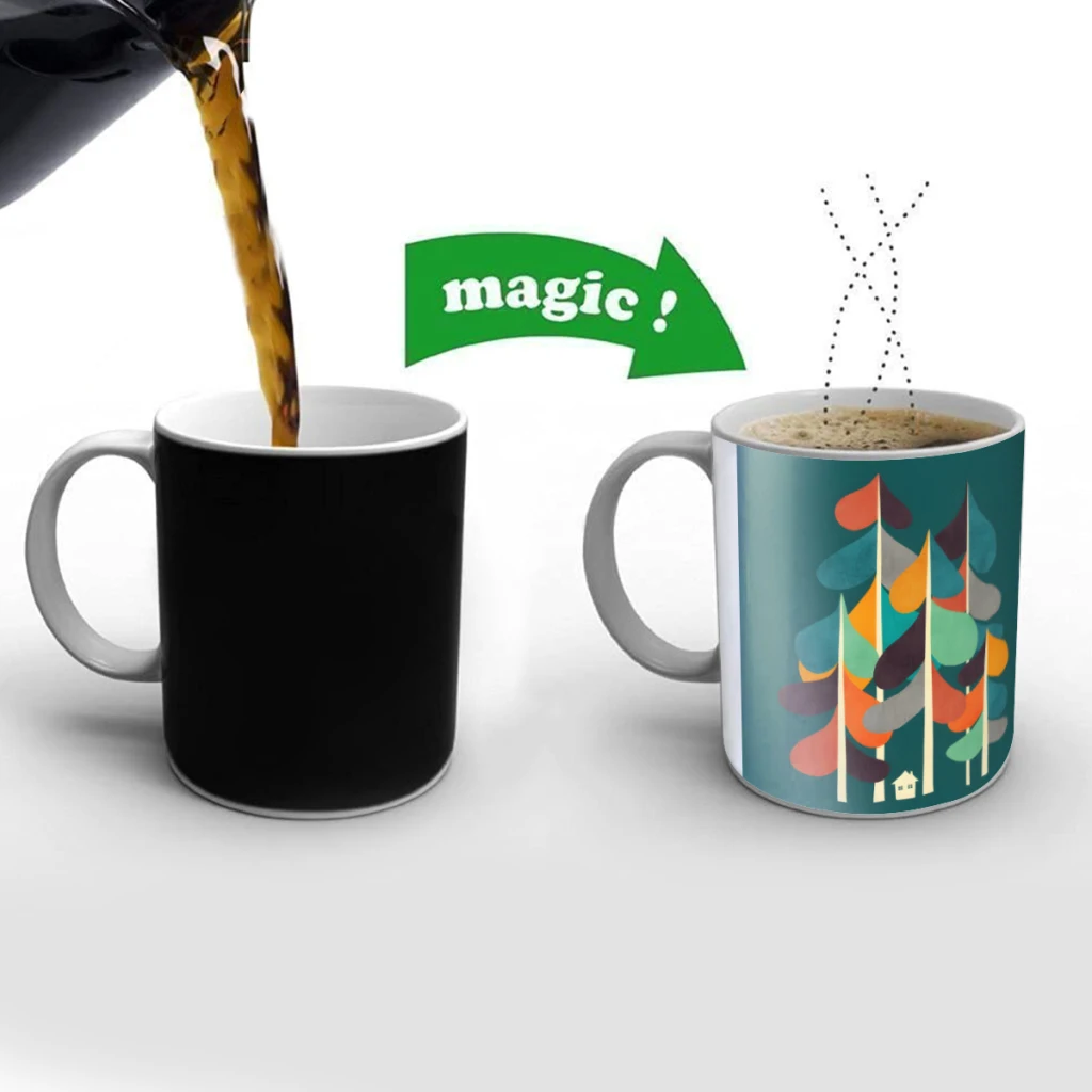 

Little house in the whimsical forest Creativity Change Color Chang mug Ceramic mug Hot Coffee Cup Breakfast Cup Mug Friend Gift