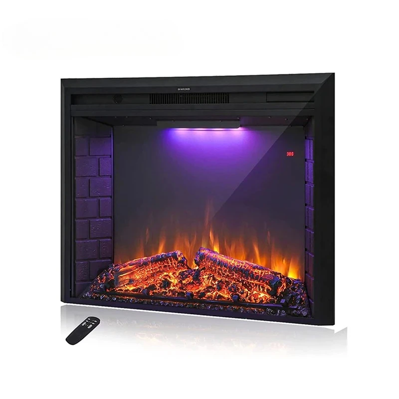 

Black electric fireplace insert, fireplace heater with heater and indoor sound.
