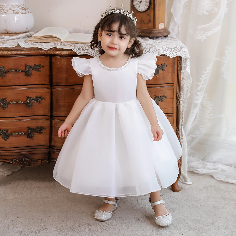 Baby Girl Pink White Dress Baptism Gown First 2 1 Year Birthday Dress Bow Princess Dress Party Dresses Girls Clothes Vestidos